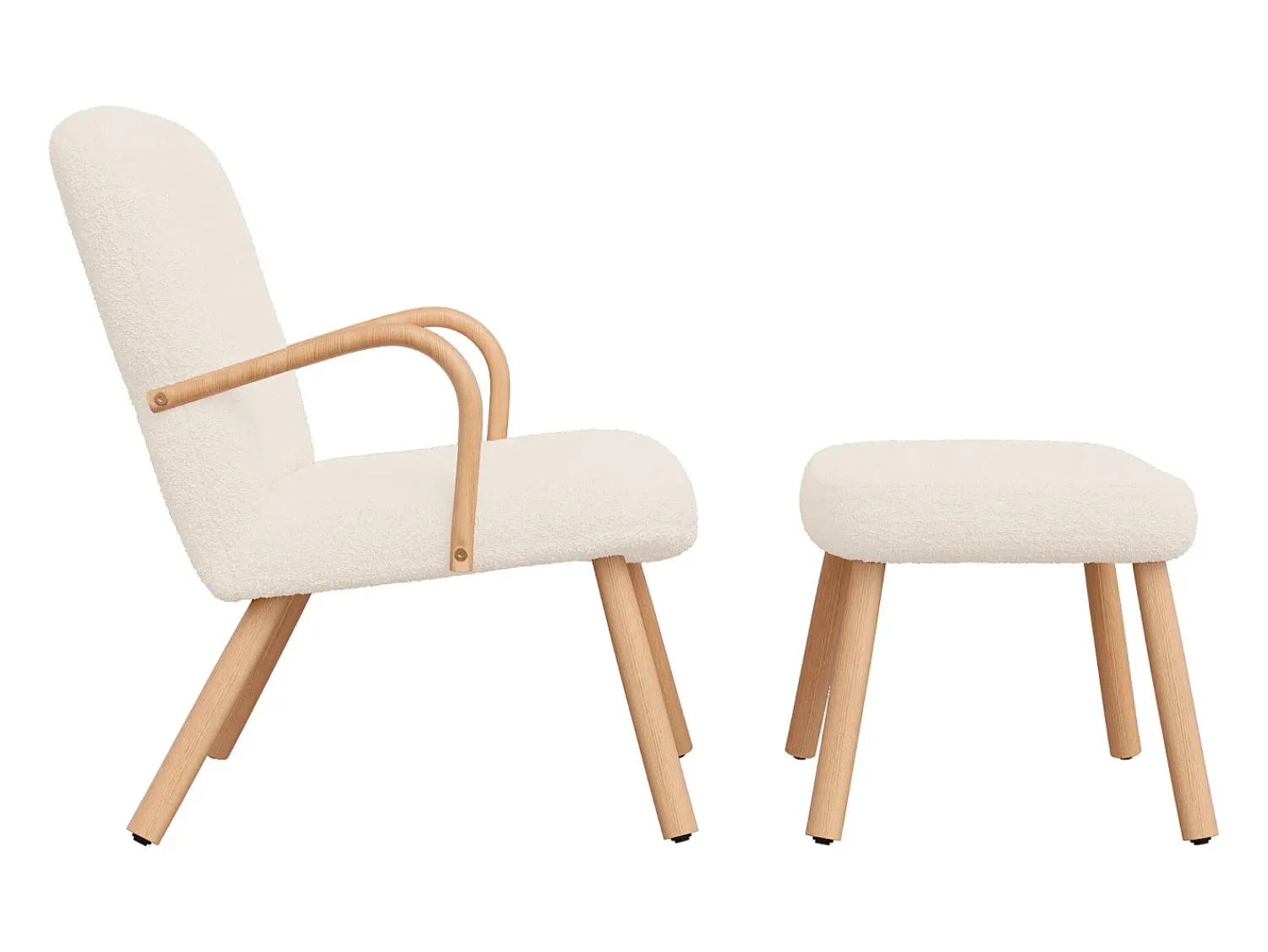 Outlet Poltrona escandinava, estofamento em imitação de caxemira com apoio para os pés, bege Branco