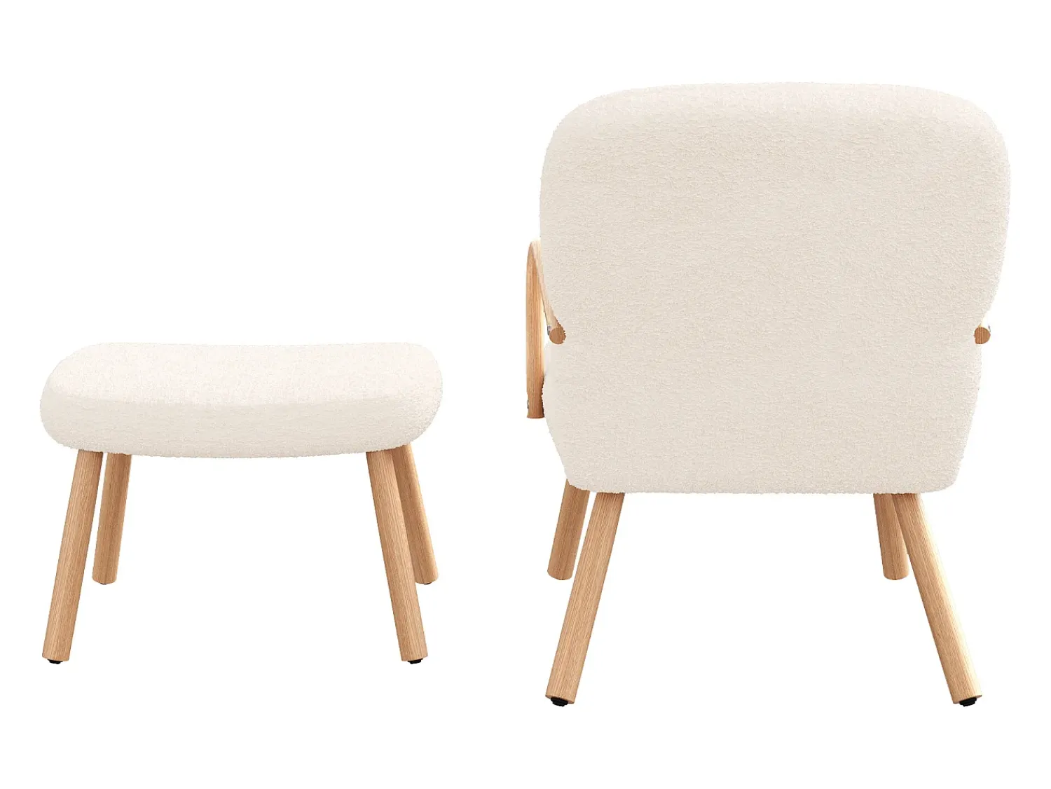 Outlet Poltrona escandinava, estofamento em imitação de caxemira com apoio para os pés, bege Branco