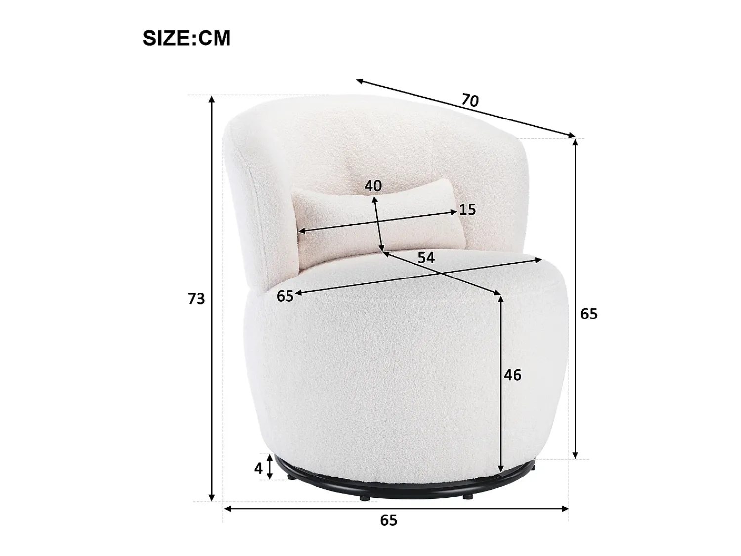 Poltrona|Hauss Spole Poltrona giratória com almofada lombar - Tecido Teddy - Branco