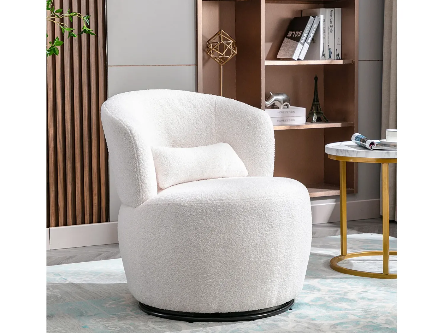 Poltrona|Hauss Spole Poltrona giratória com almofada lombar - Tecido Teddy - Branco
