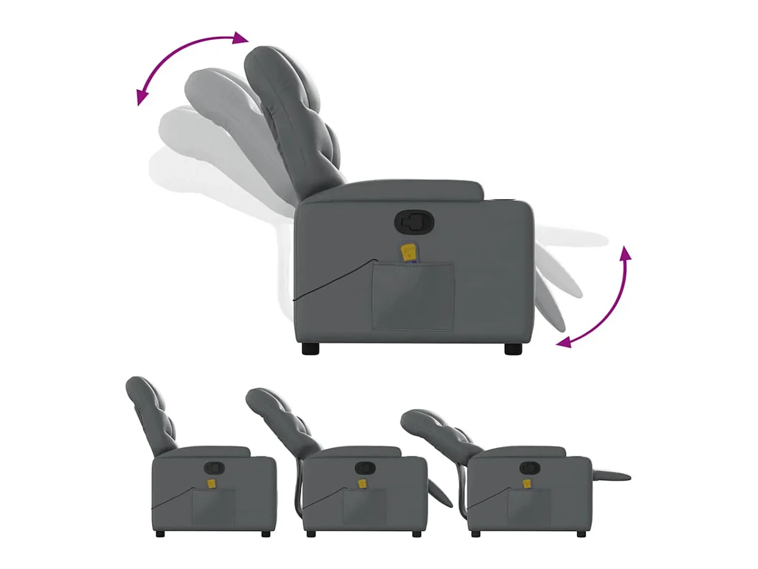 Hot Poltrona massagens reclinável elevatória couro artif. SHL158250 Cinzento