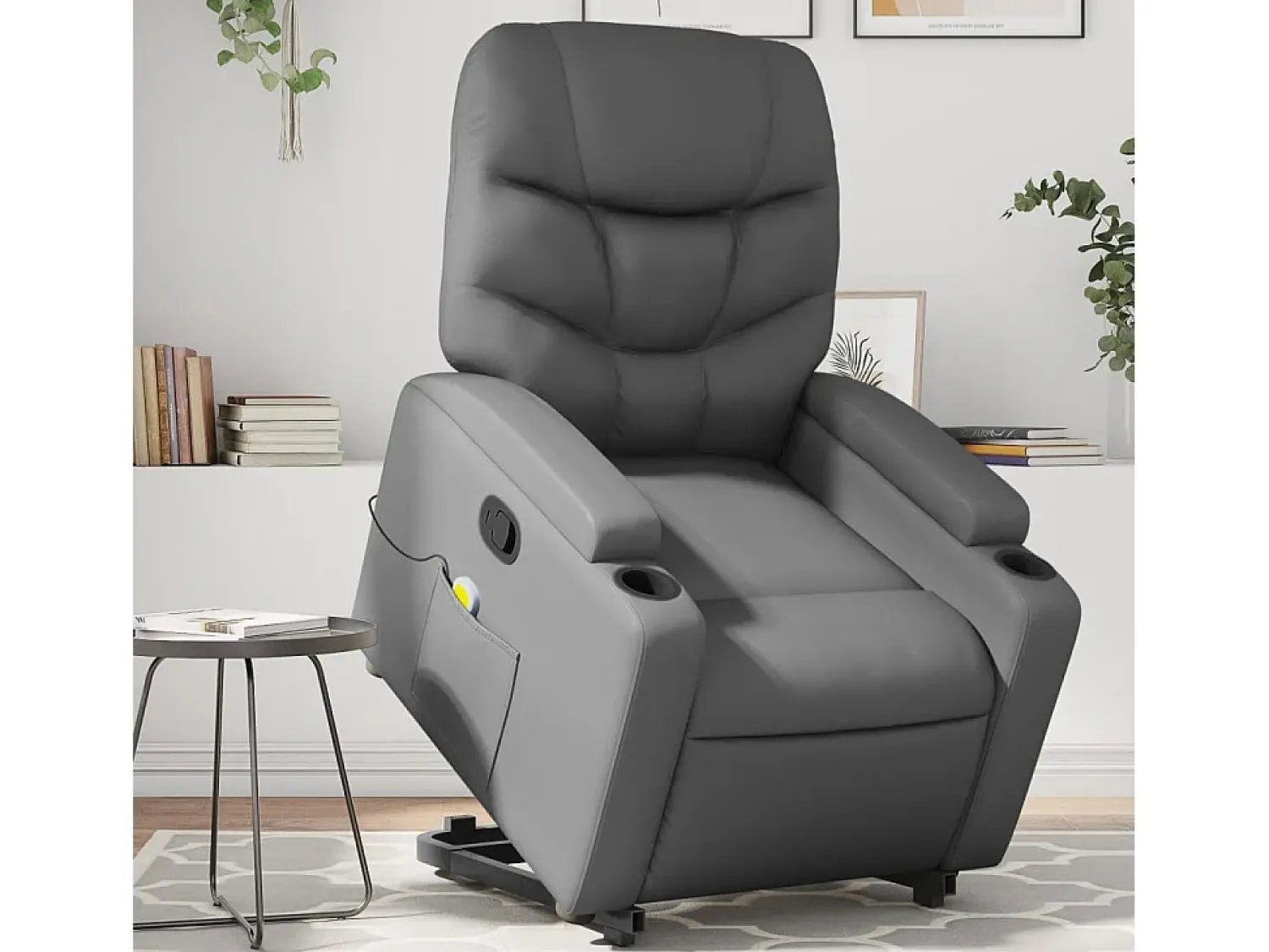 Hot Poltrona massagens reclinável elevatória couro artif. SHL158250 Cinzento
