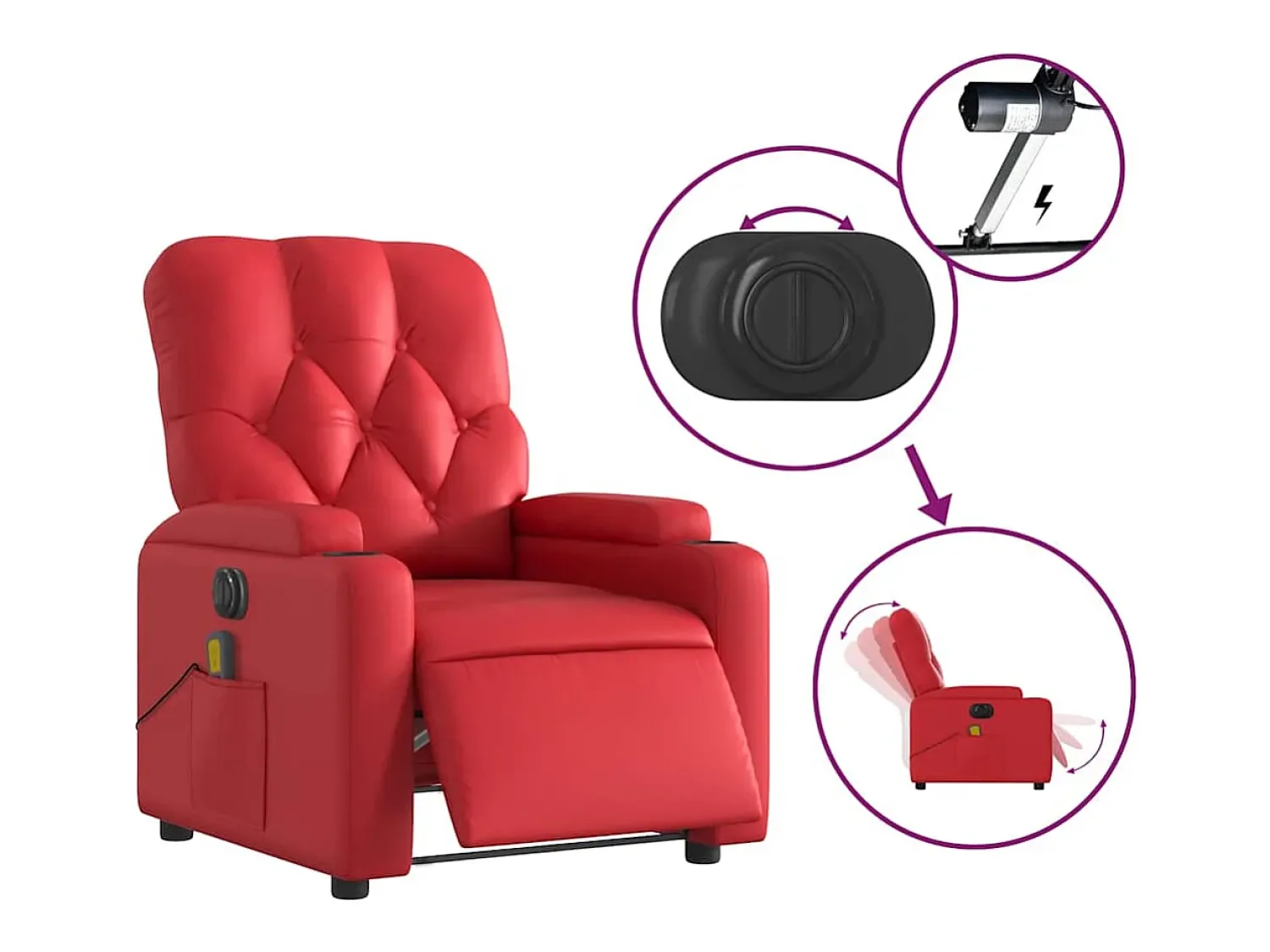 Poltrona| Poltrona massagens reclinável elétrica couro artif. SHL977858 Vermelho