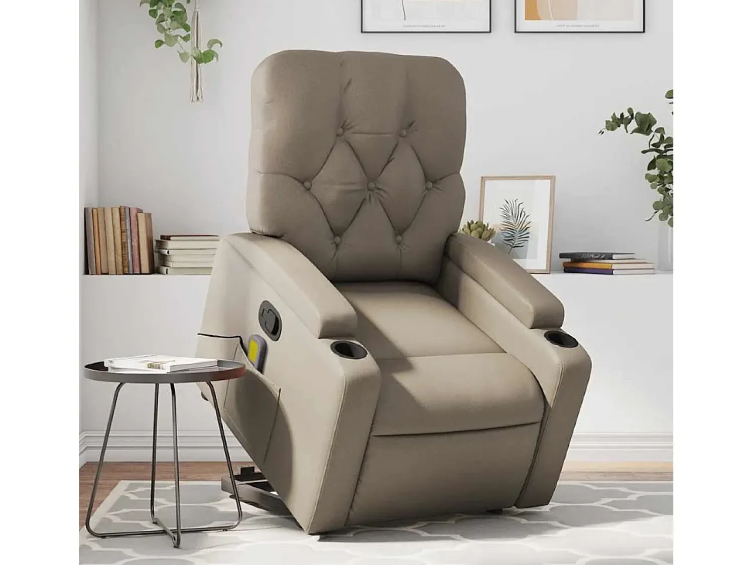 Poltrona massagens reclinável elevatória couro art. cappuccino SHL755377^ Poltrona