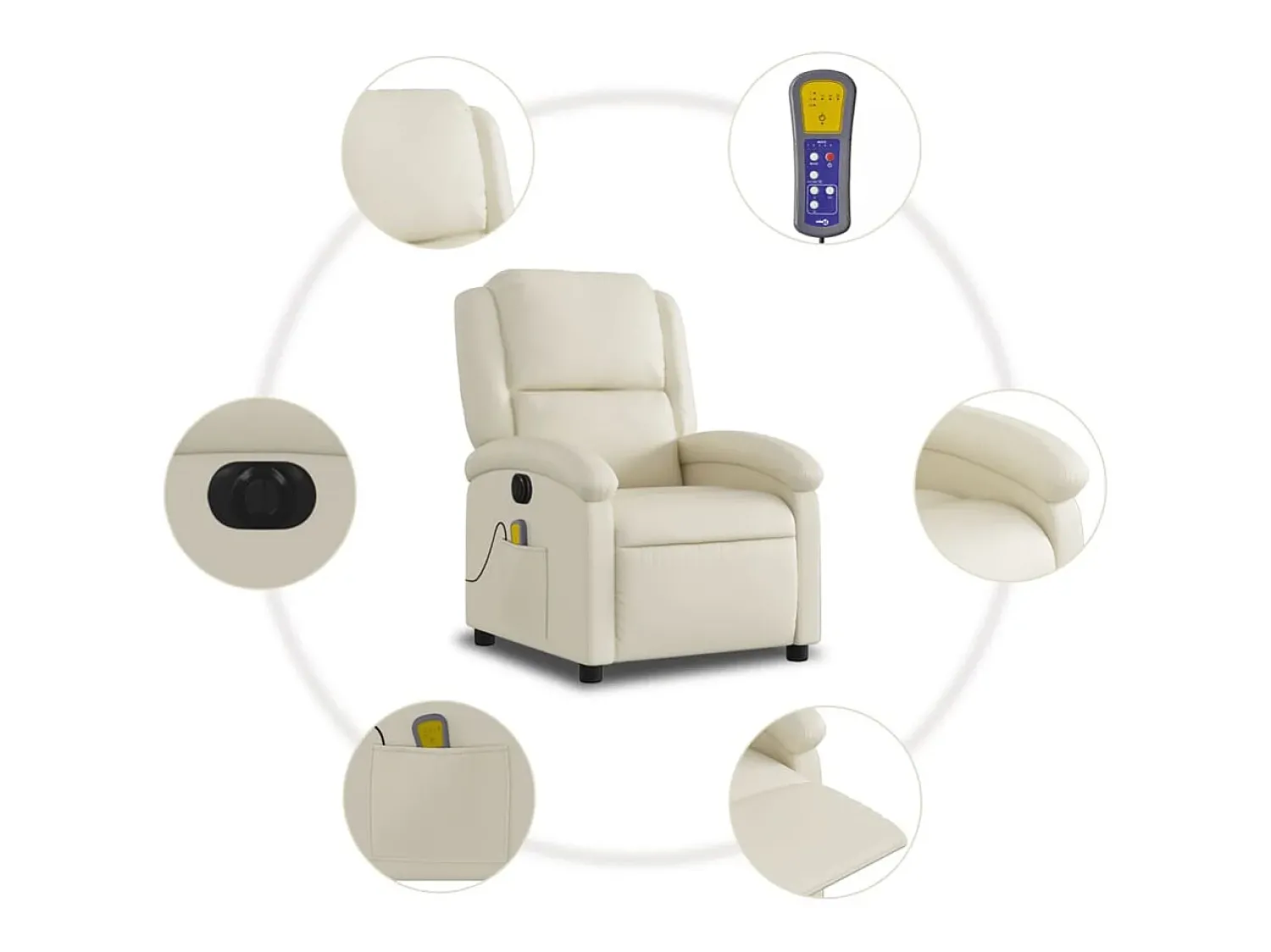 Poltrona| Poltrona massagens reclinável elétrica couro artificial SHL919891 Creme