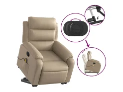 vidaxl Poltrona massagens reclinável elevatória couro art. cappuccino^ Poltrona