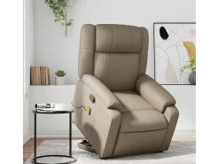 Poltrona massagens reclinável elevatória couro art. cappuccino SHL70165^ Poltrona
