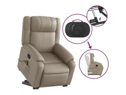 Poltrona massagens reclinável elevatória couro art. cappuccino SHL70165^ Poltrona