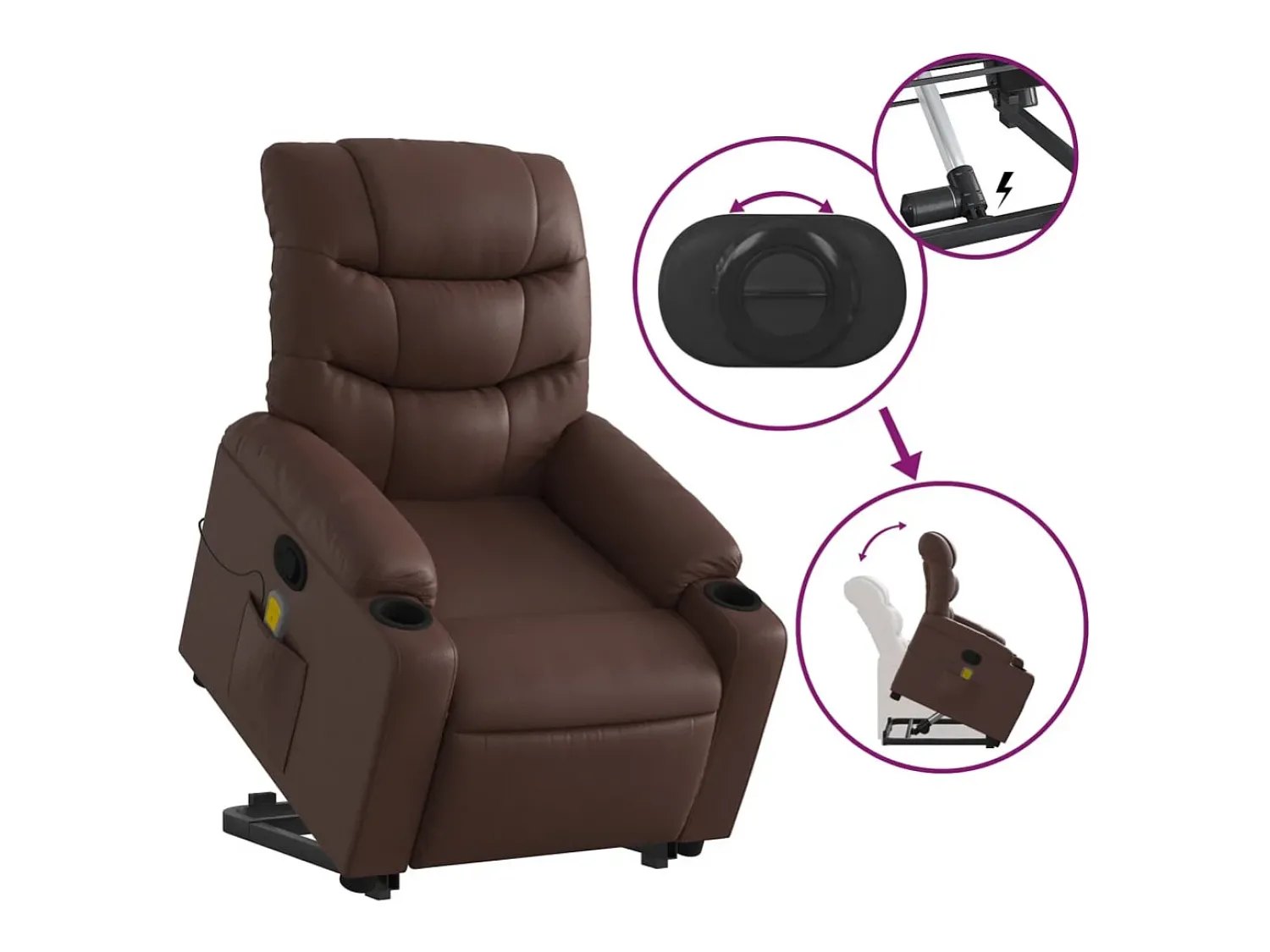 Best Poltrona massagens reclinável elevatória couro artif. SHL272450 Castanho