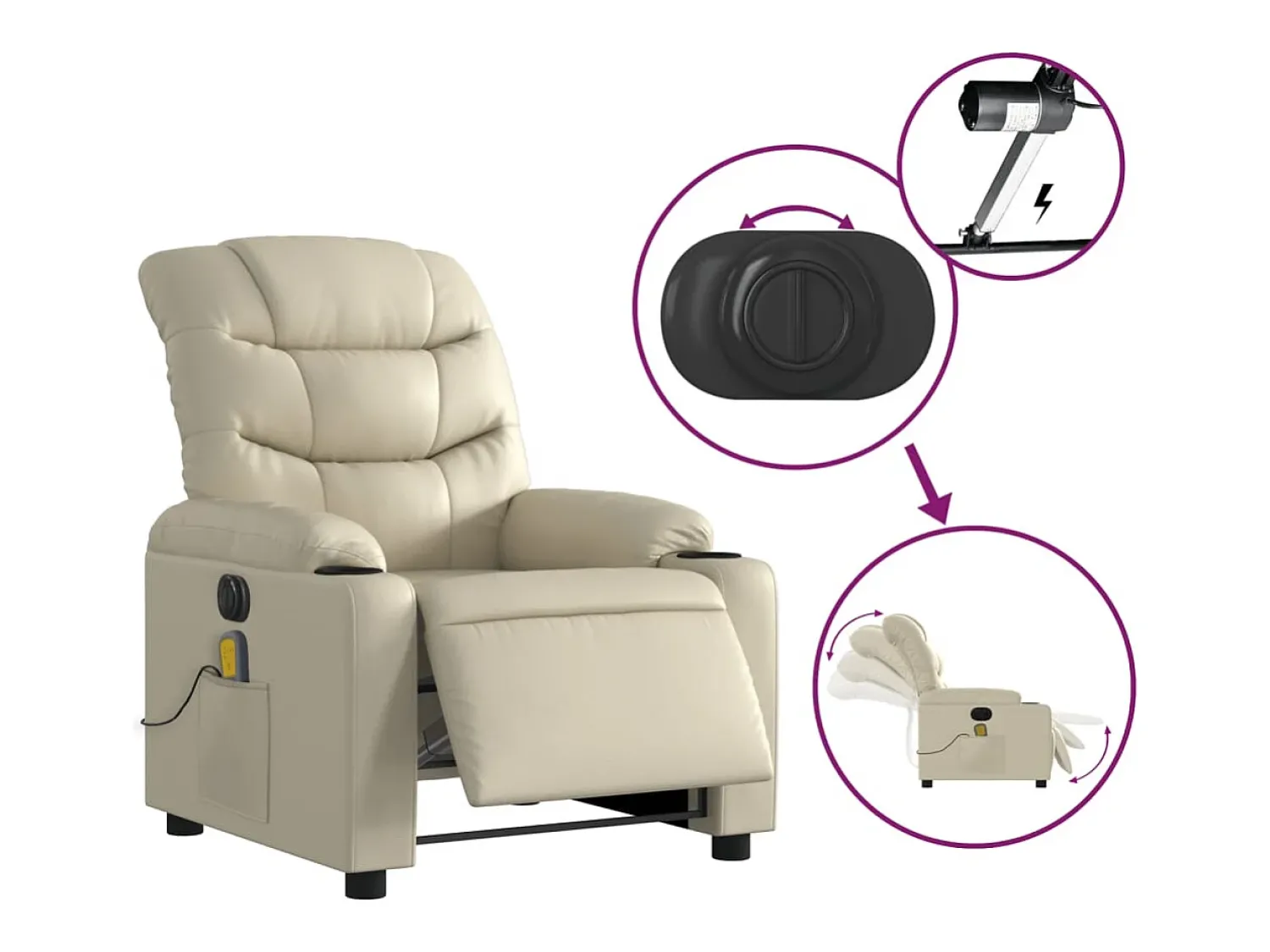 Poltrona| Poltrona massagens reclinável elétrica couro artificial SHL941839 Creme
