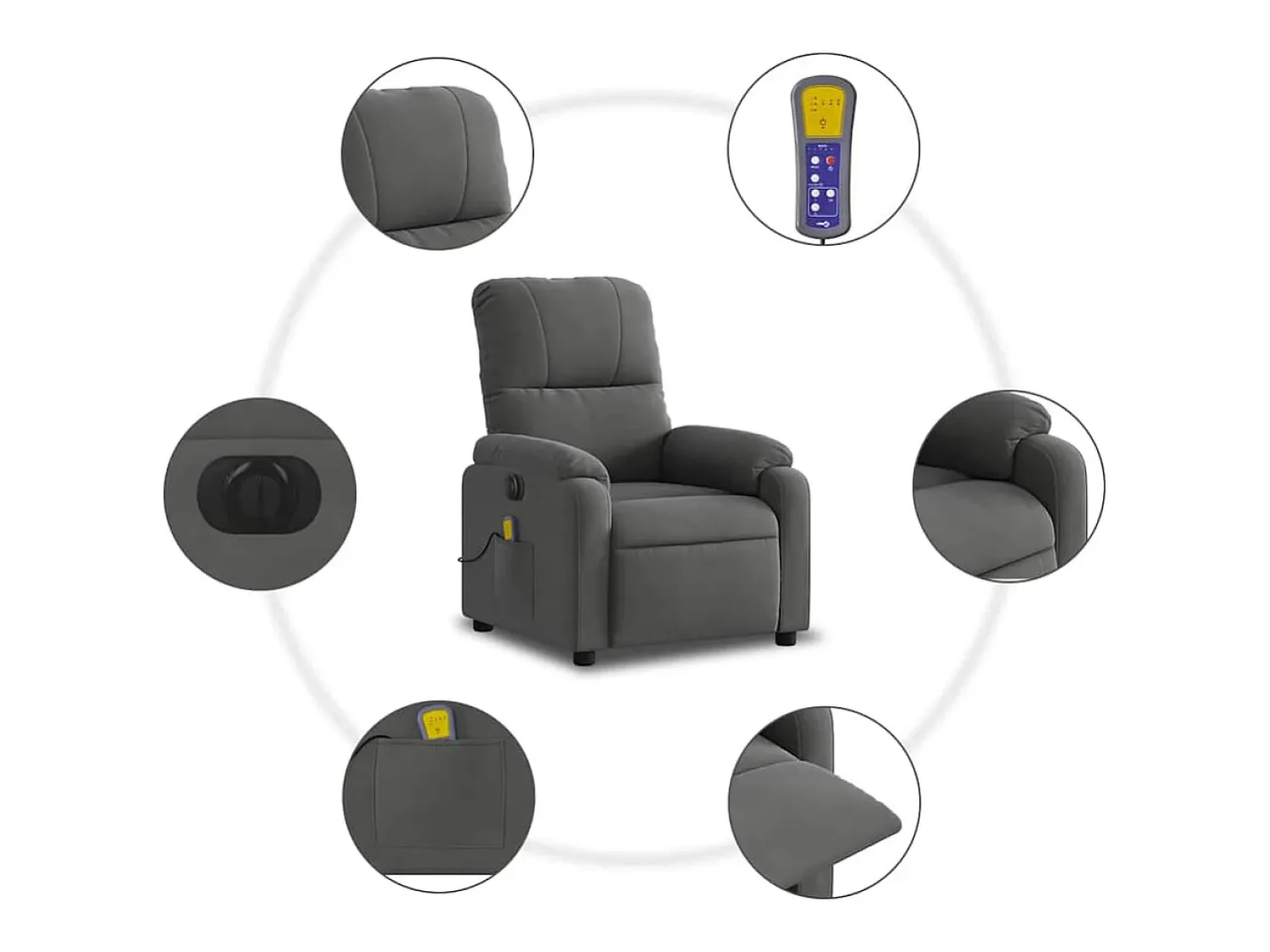 Poltrona massagens reclinável elétrica microfibra cinza-escuro SHL496139^ Poltrona