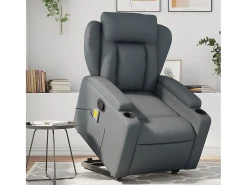 Clearance Poltrona massagens reclinável elevatória couro artif. SHL475955 Cinzento