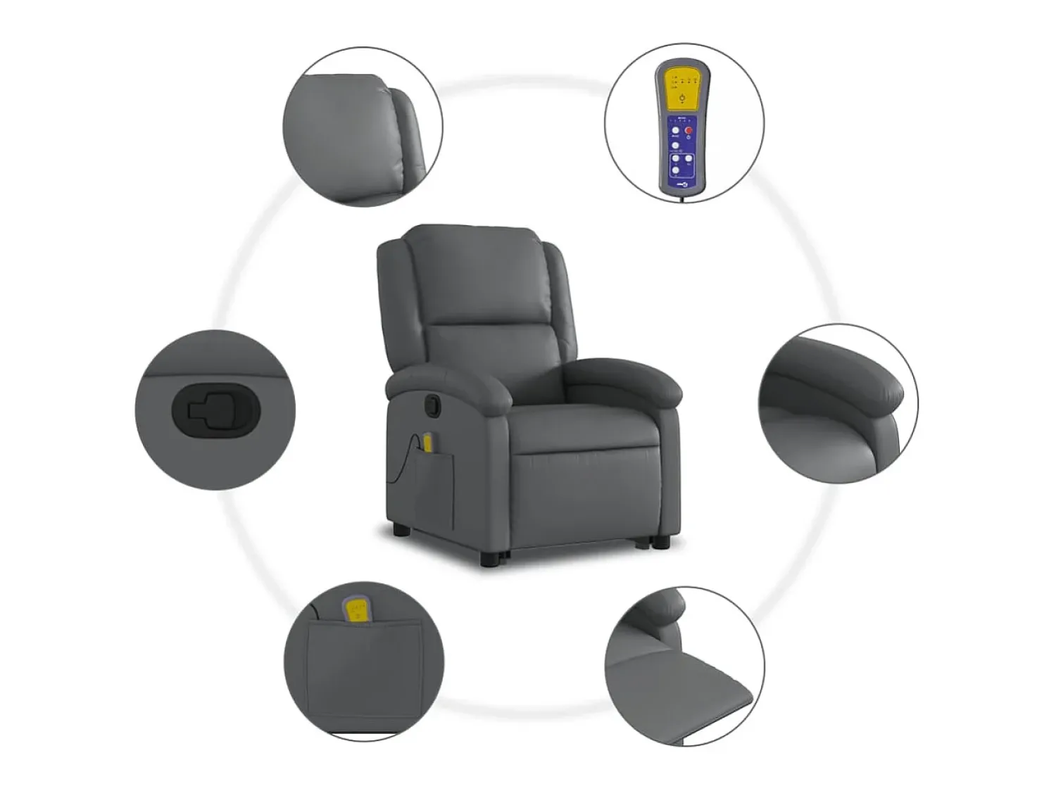 Poltrona* Poltrona massagens reclinável elevatória couro artif. SHL624600 Cinzento