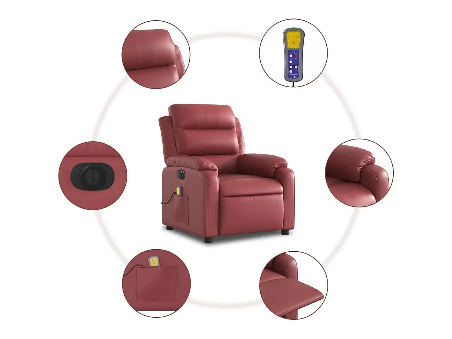 Poltrona|vidaxl Poltrona massagens reclin. elétrica couro artif. -tinto Vermelho