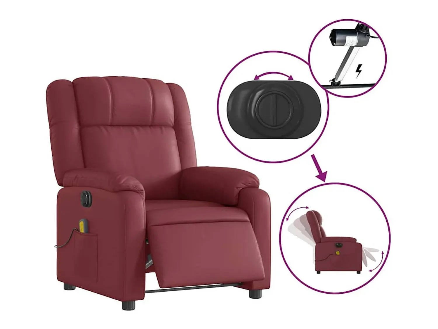 Poltrona| Poltrona massagens reclin. elétrica couro artif. -tinto SHL496005 Vermelho