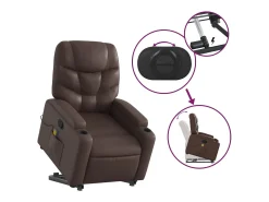Poltrona massagens reclinável elevatória couro artif. SHL800515 Castanho