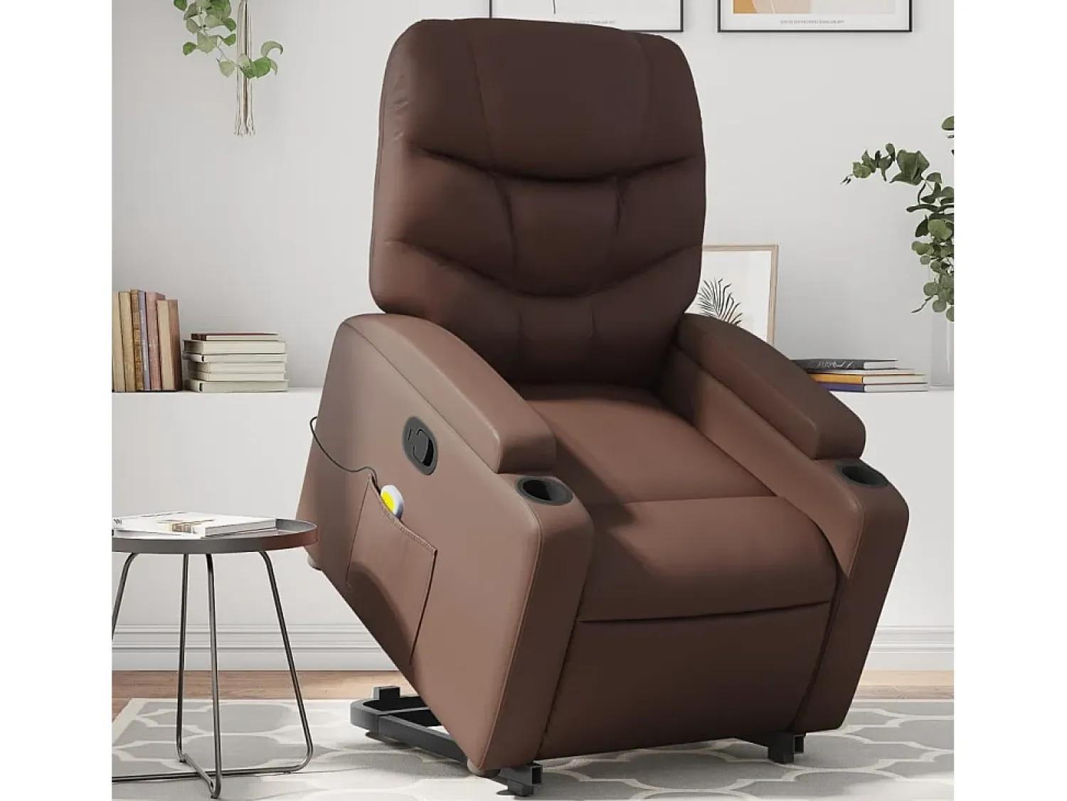 Poltrona massagens reclinável elevatória couro artif. SHL800515 Castanho