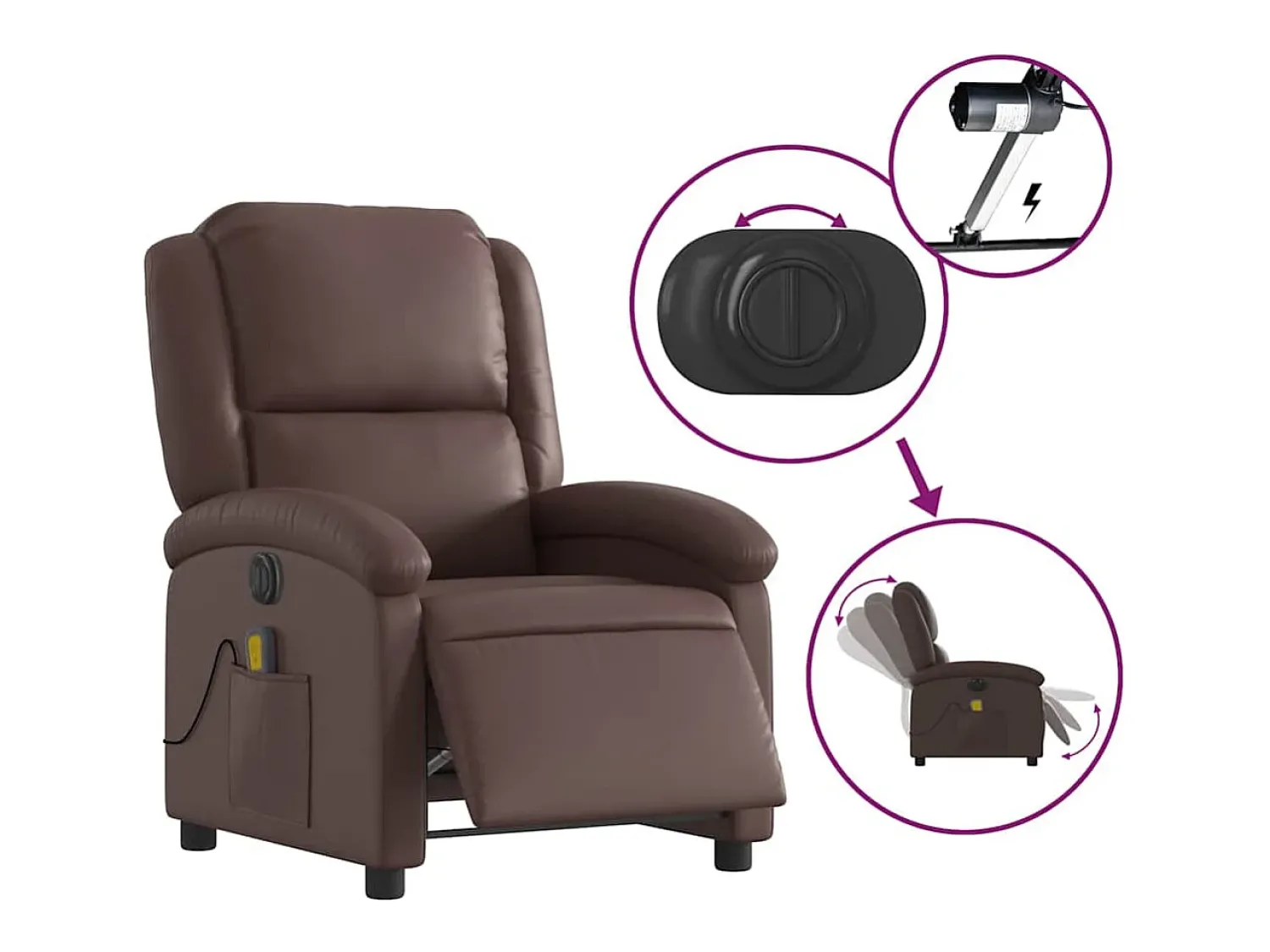 Poltrona| Poltrona massagens reclinável elétrica couro artif. SHL31630 Castanho
