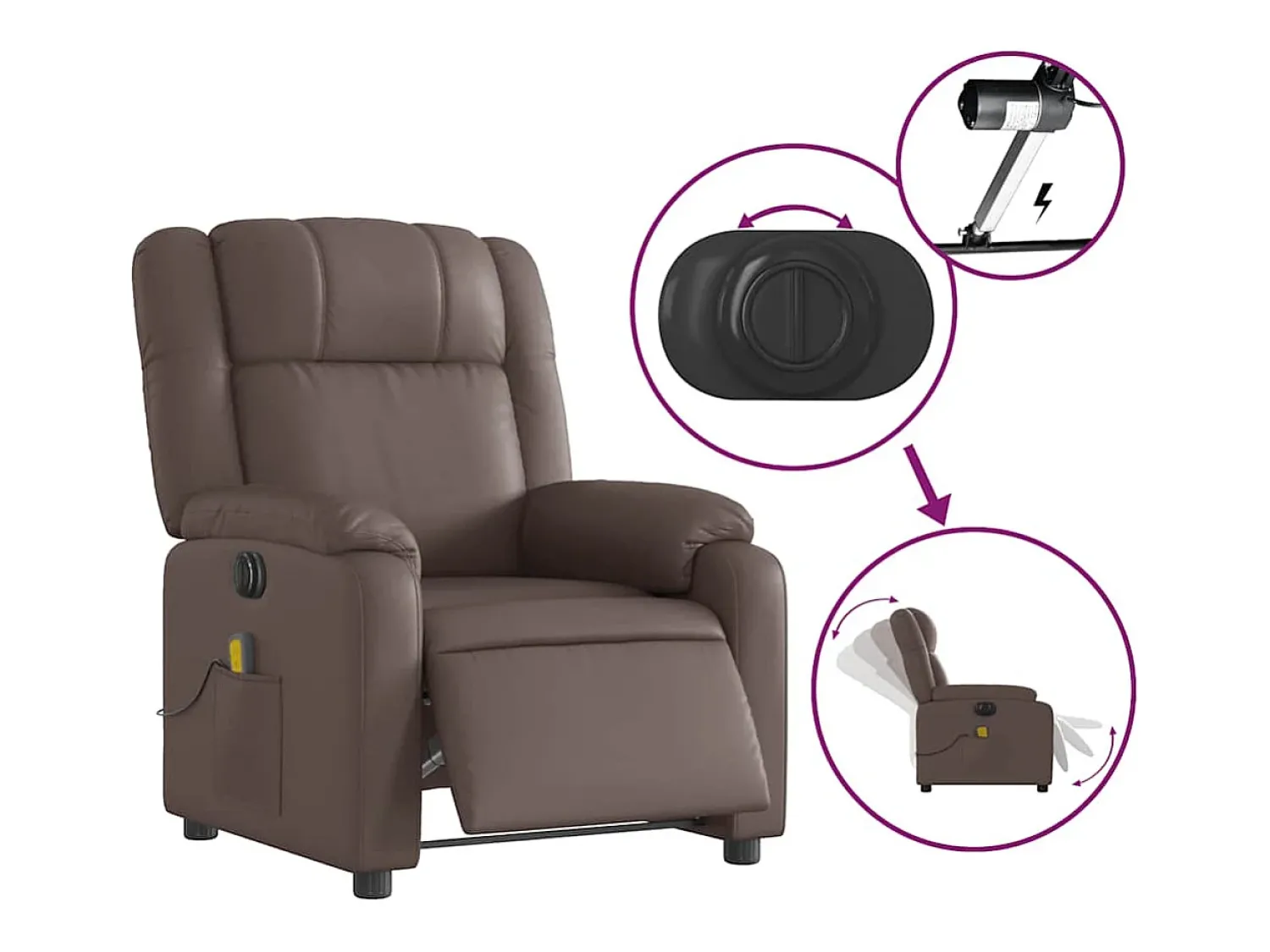 Poltrona|vidaxl Poltrona massagens reclinável elétrica couro artif. castanho Castanho chocolate