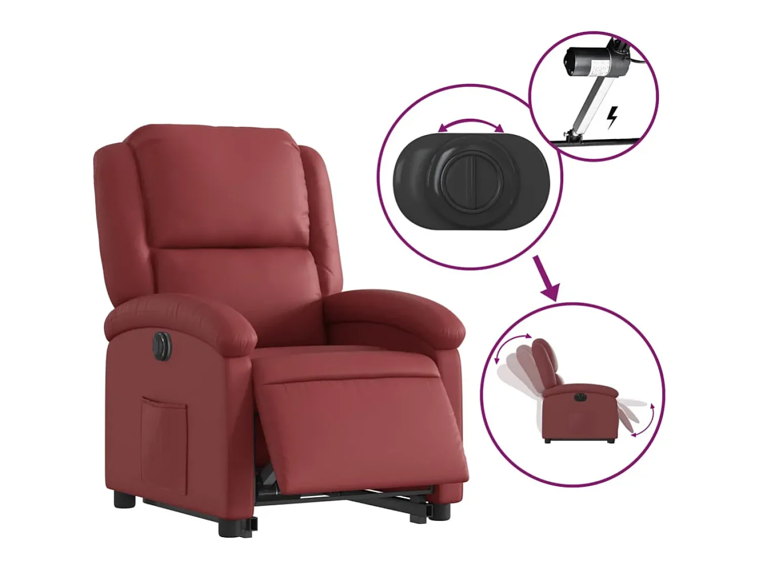 Poltrona|vidaxl Poltrona reclin. elevatória elétrica couro artif -tinto Vermelho