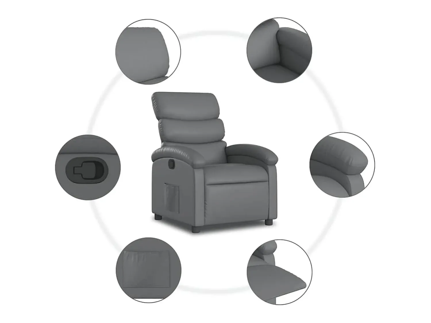 Poltrona*vidaxl Poltrona reclinável couro artificial Cinzento
