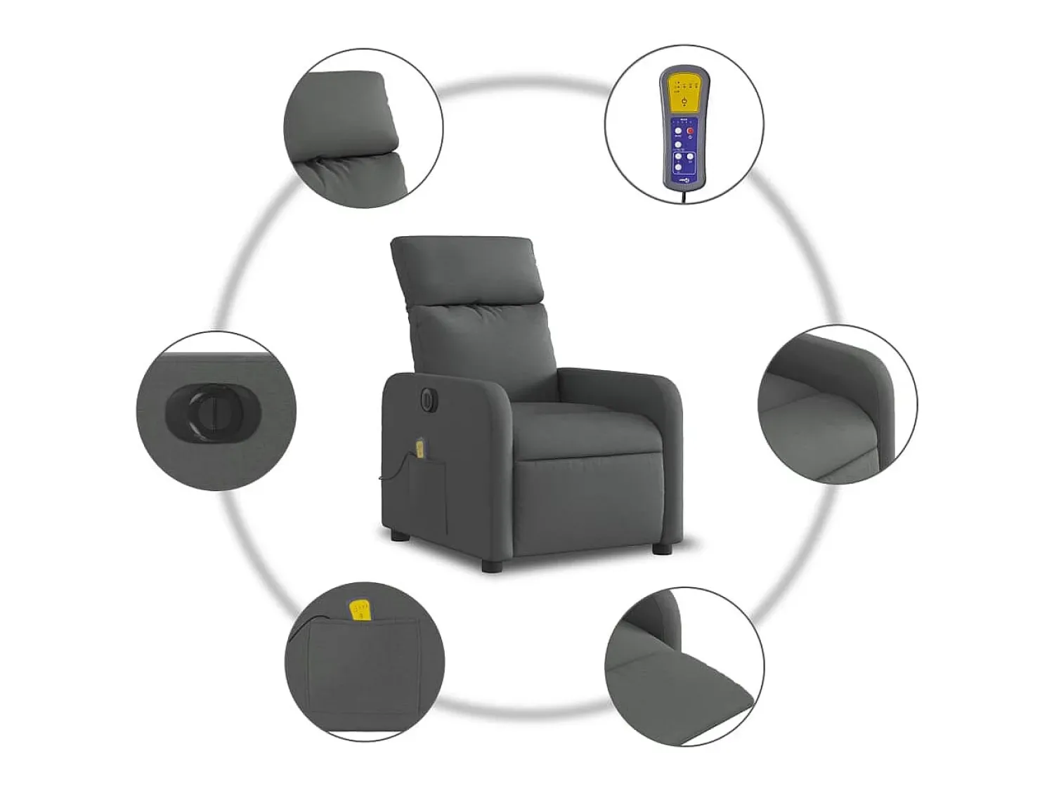 Poltrona reclinável de massagens elétrica tecido cinza-escuro SHL404258 Cinza antracite