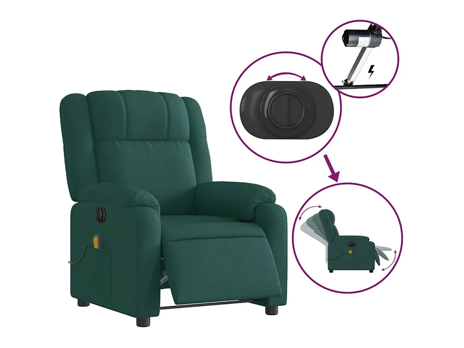 Poltrona| Poltrona reclinável de massagens elétrica tecido verde-escuro SHL873722 Verde pinho