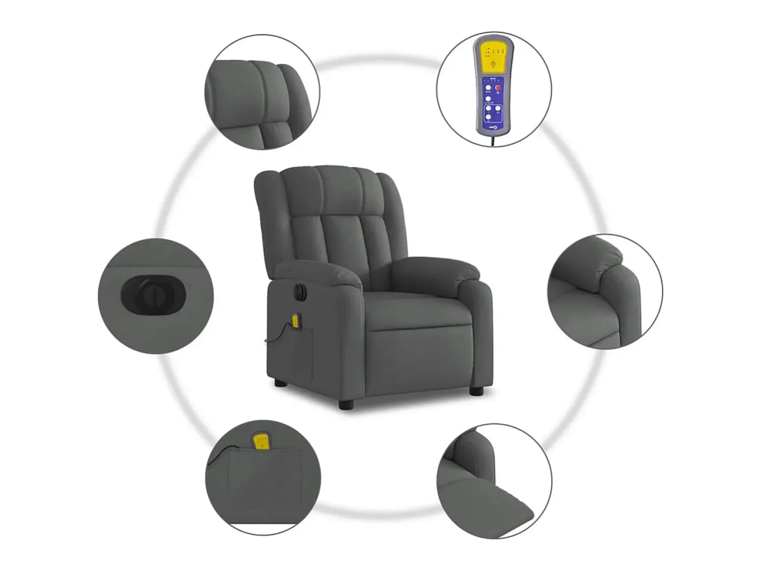 Poltrona reclinável de massagens elétrica tecido cinza-escuro SHL646076^ Poltrona