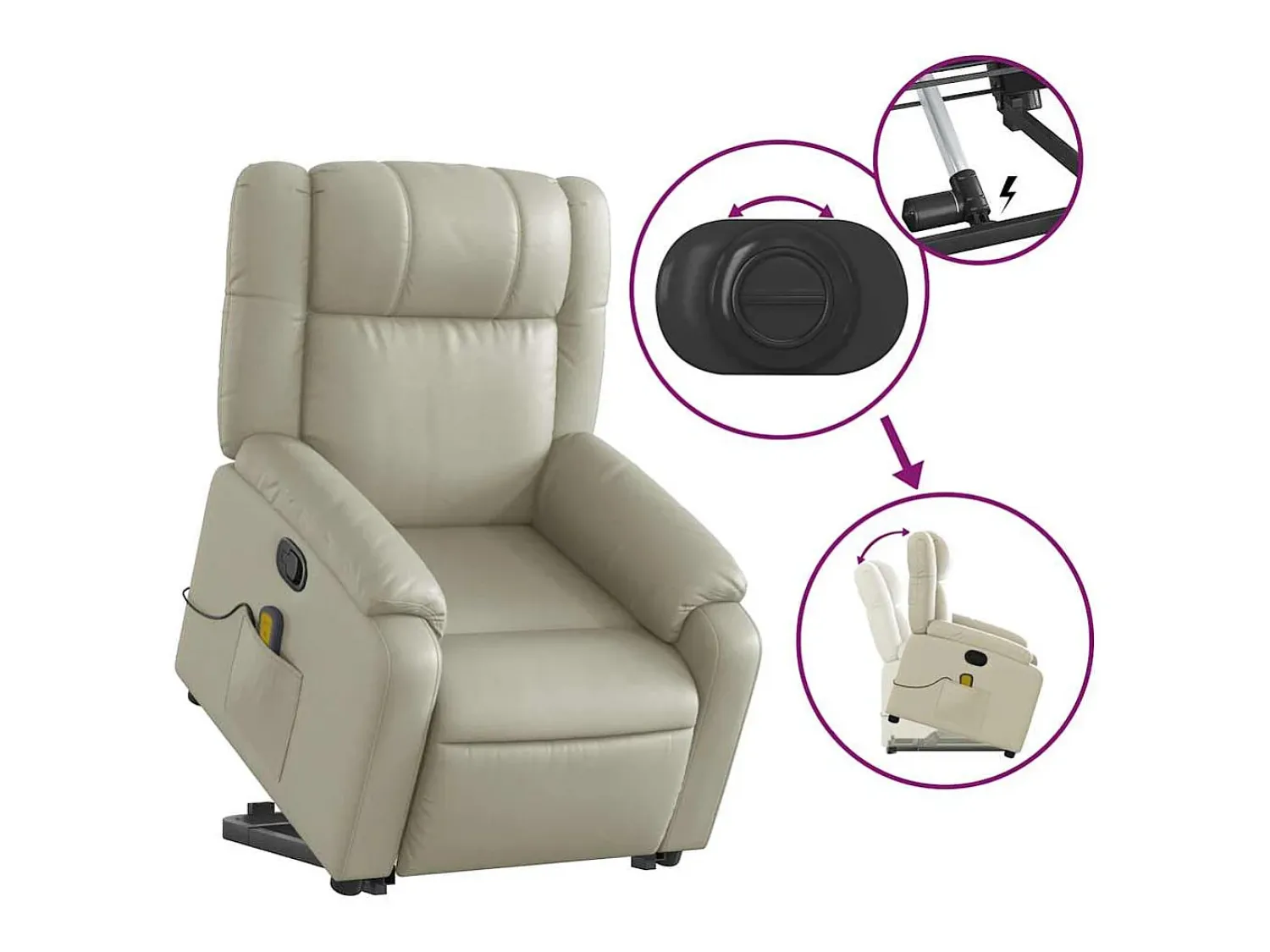 Best Poltrona reclinável de massagens couro artificial cor SHL773539 Creme