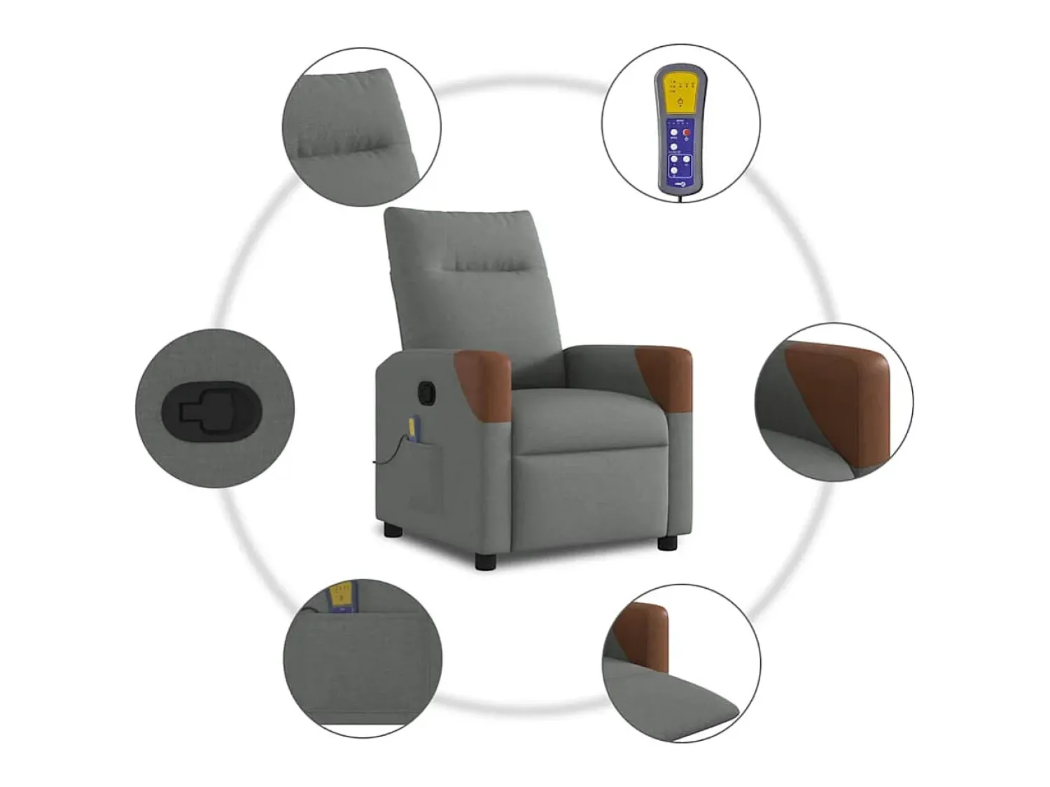Online Poltrona reclinável de massagem em tecido cinza escuro SHL13623 Cinza antracite