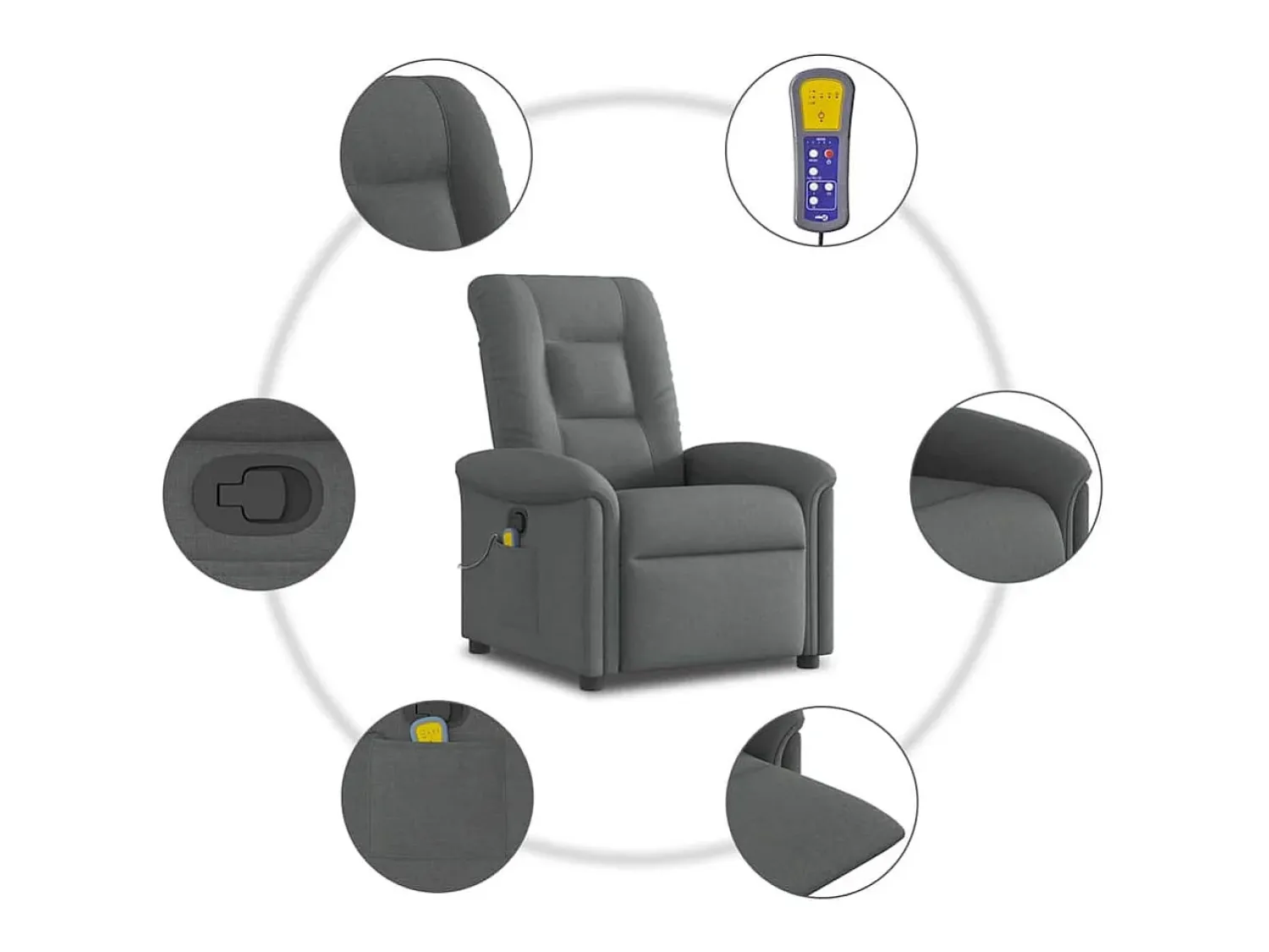 Poltrona reclinável de massagem em tecido cinza escuro SHL221787^ Poltrona