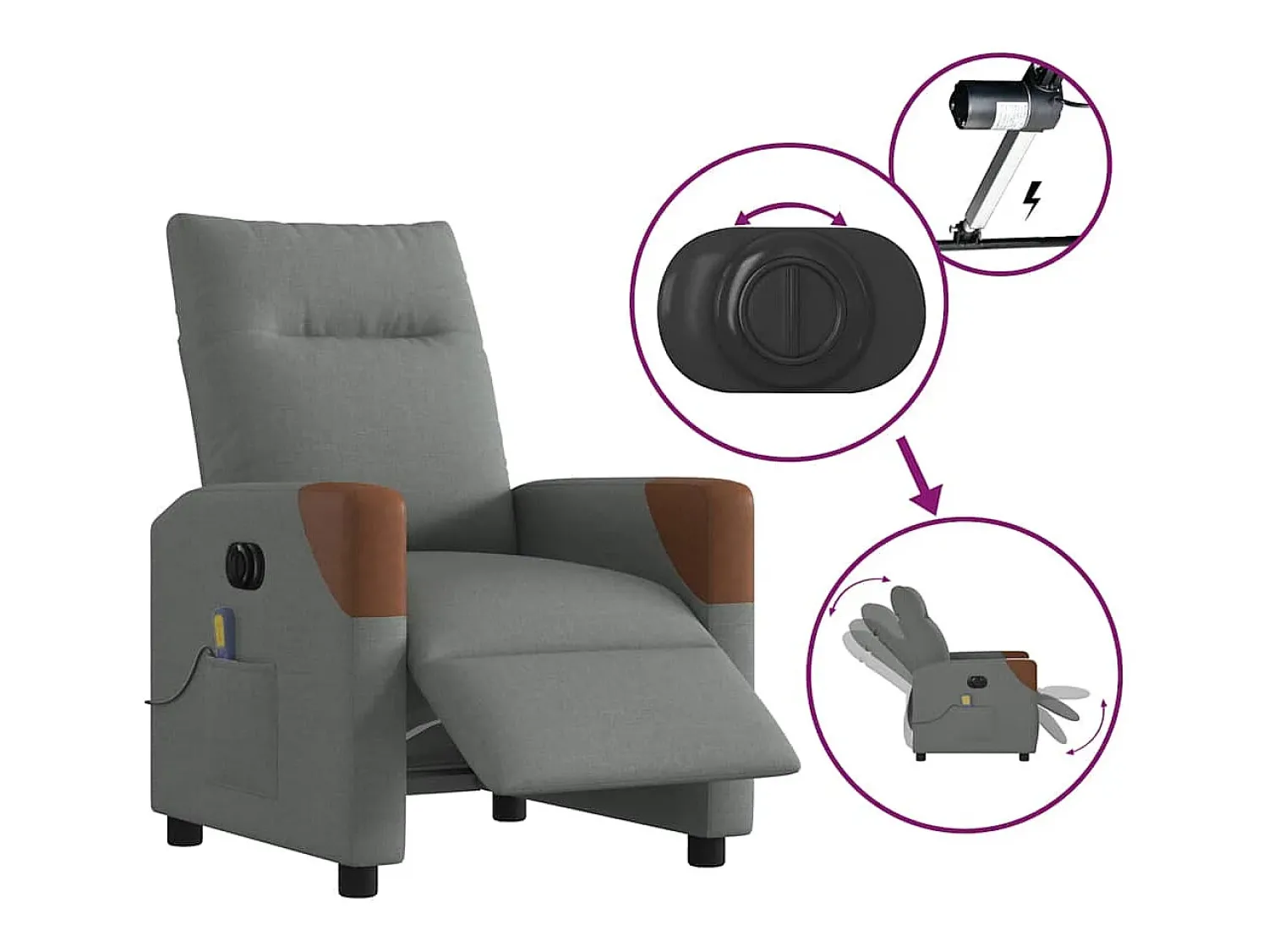 Poltrona reclinável de massagens elétrica tecido cinza-escuro SHL518767^ Poltrona