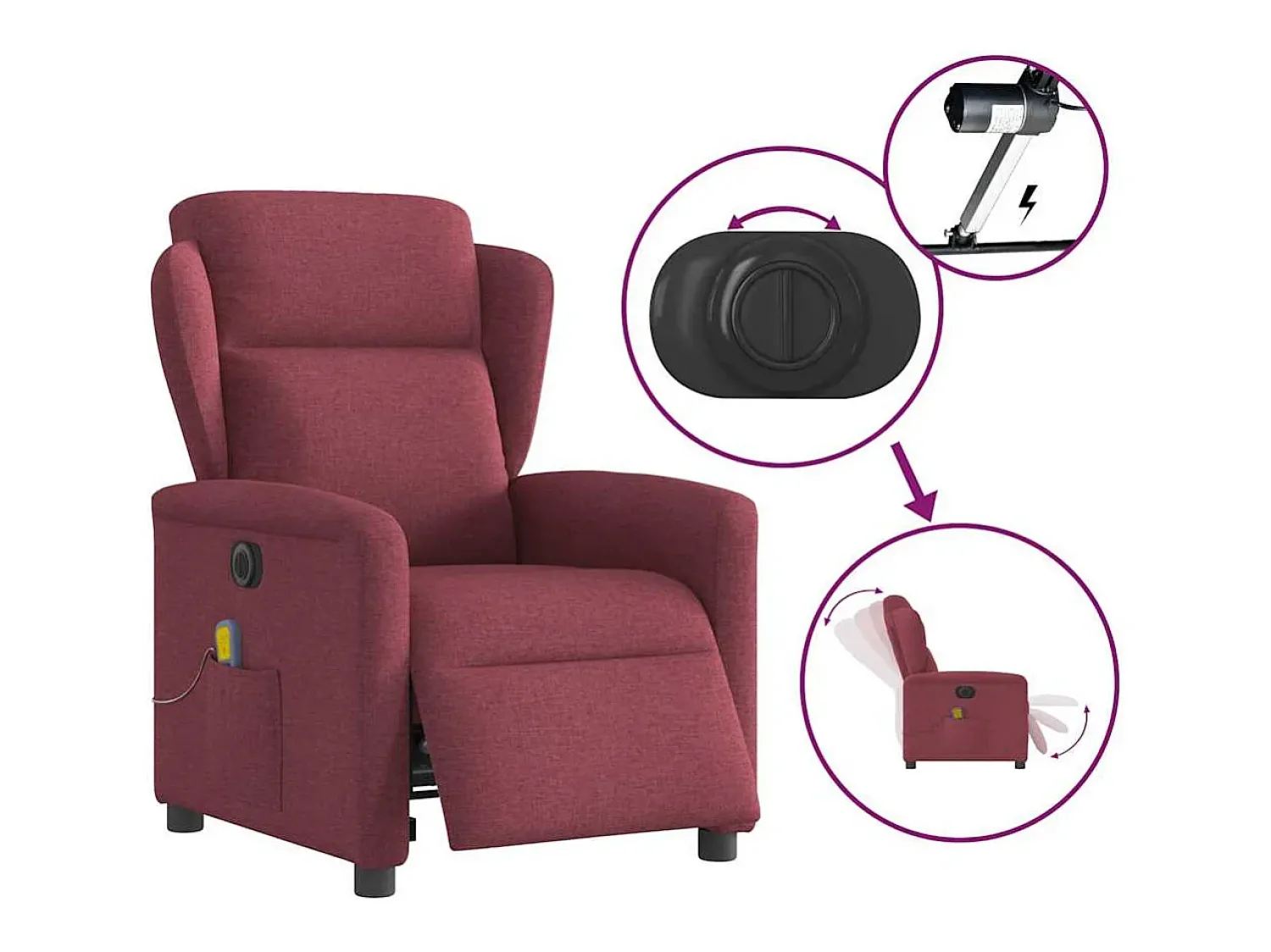 Poltrona reclinável de massagens elétrica tecido tinto SHL813181^ Poltrona