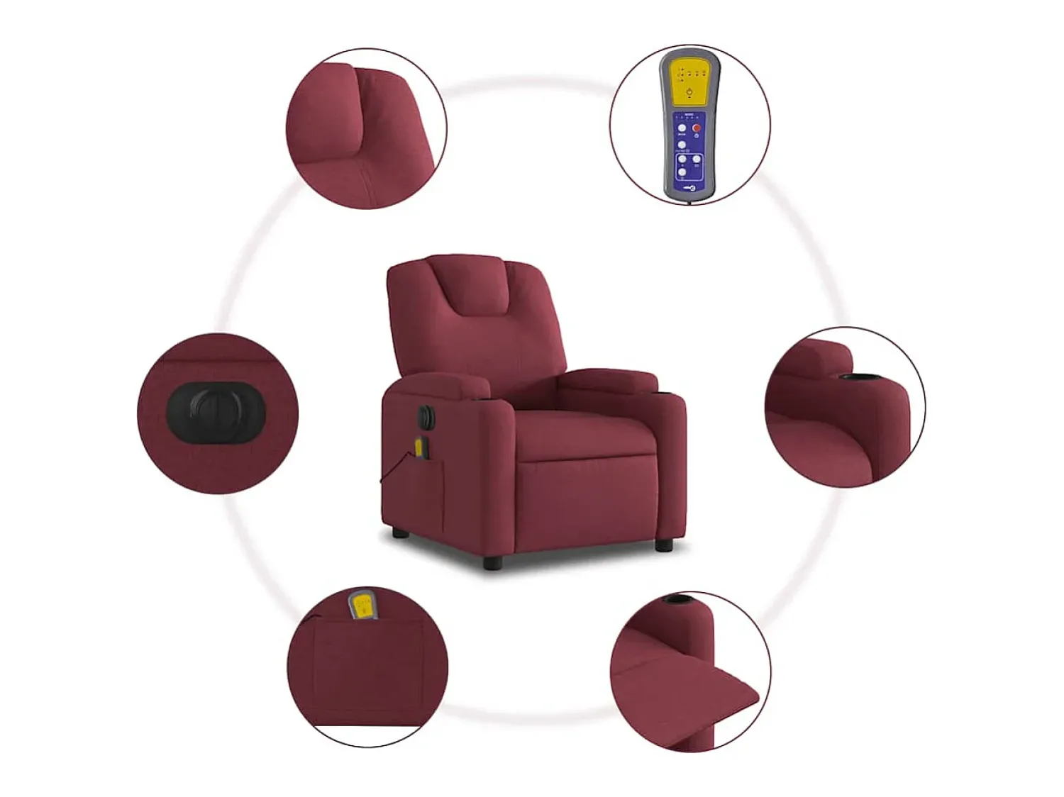 Poltrona| Poltrona reclinável de massagens elétrica tecido tinto SHL601625 Vermelho