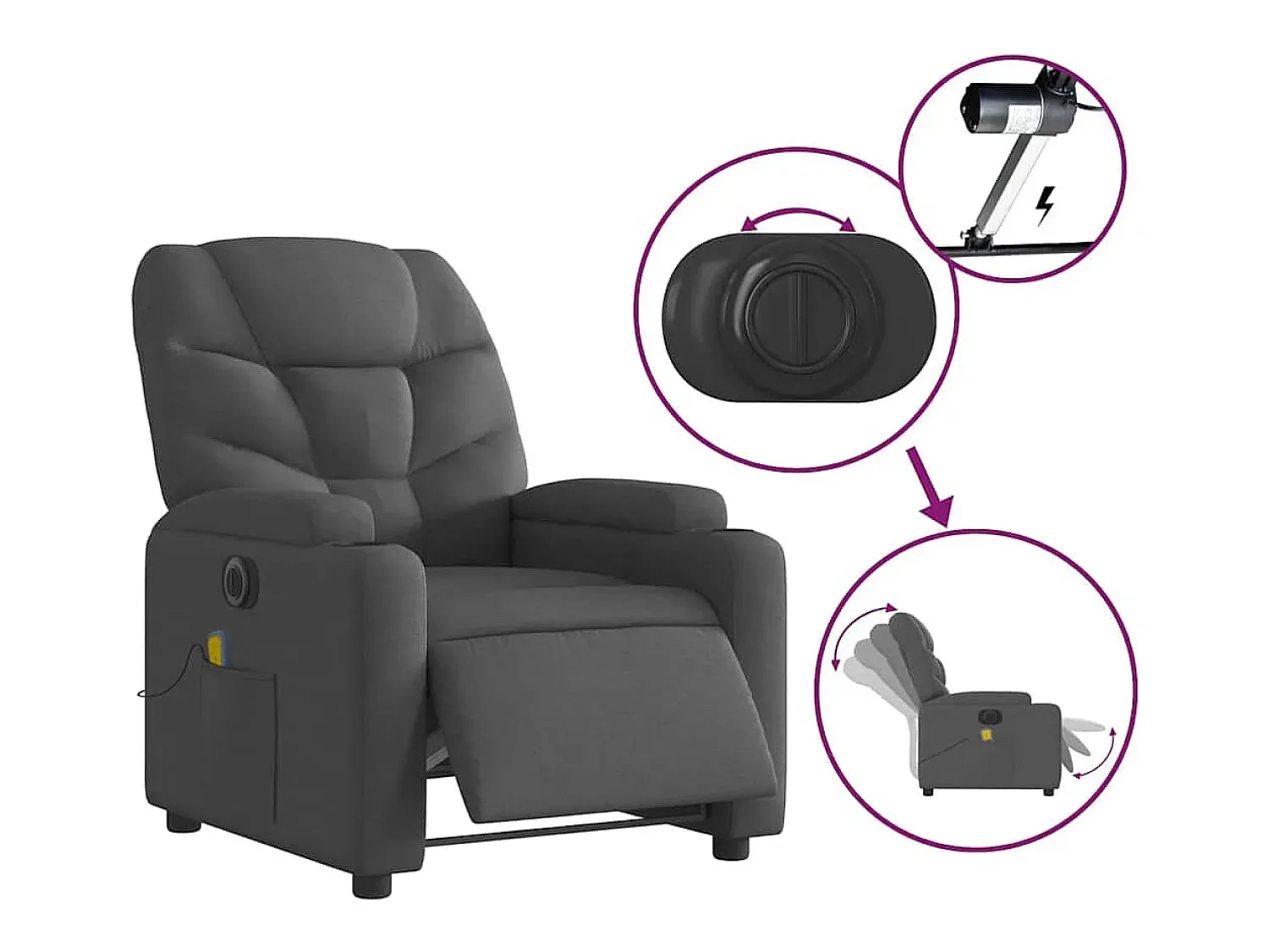 Poltrona reclinável de massagens elétrica tecido cinza-escuro SHL942676^ Poltrona