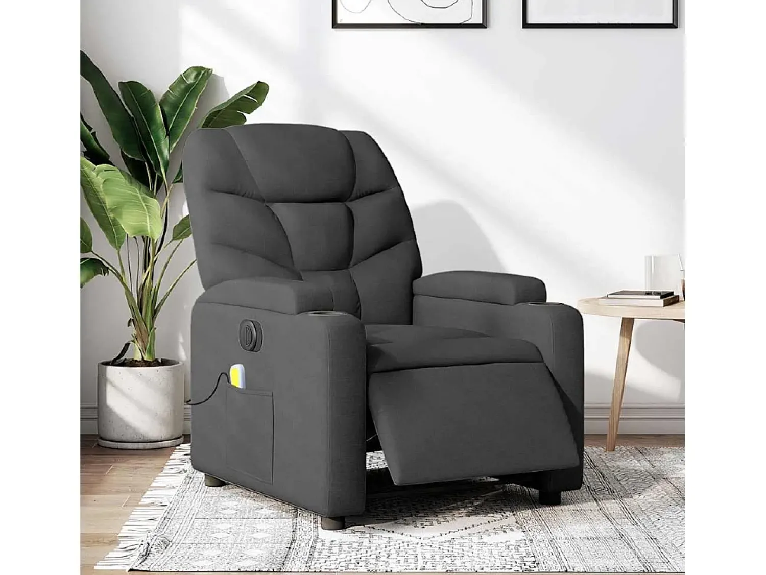 Poltrona reclinável de massagens elétrica tecido cinza-escuro SHL942676^ Poltrona