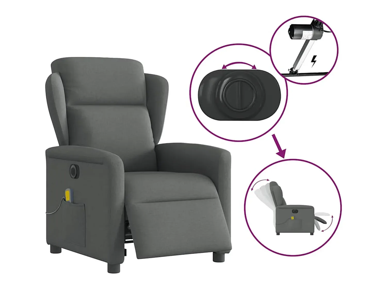 Poltrona reclinável de massagens elétrica tecido cinza-escuro SHL789993^ Poltrona