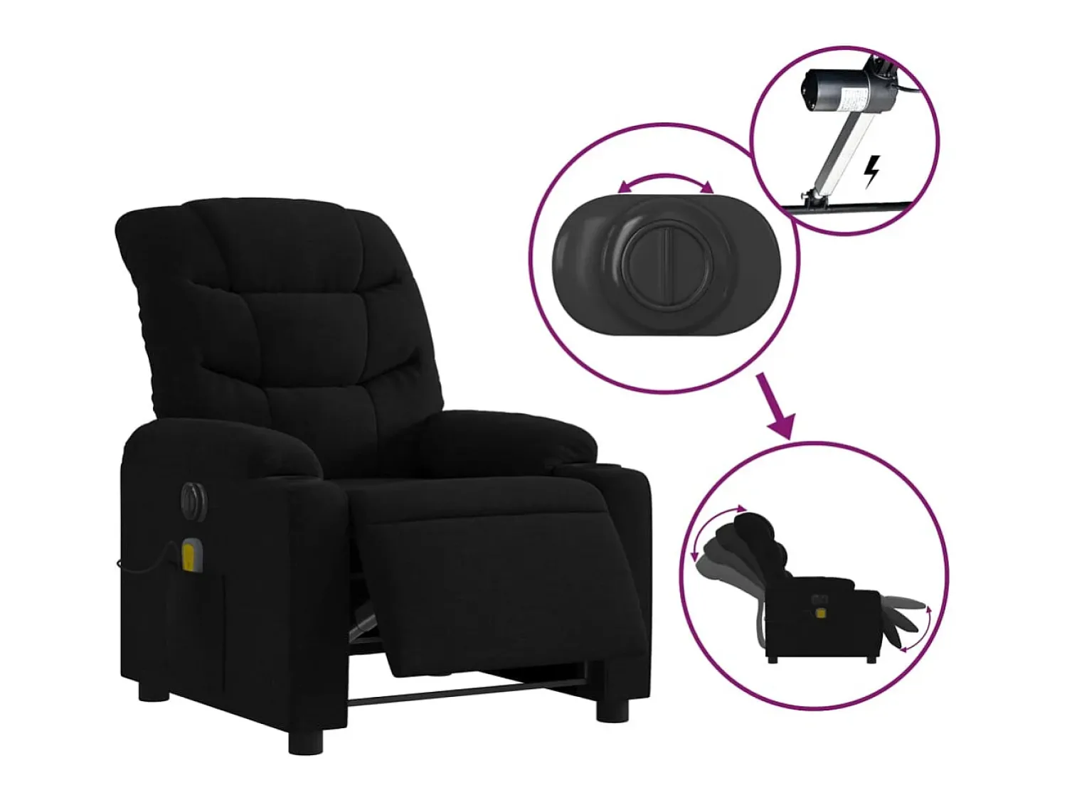 Online Poltrona reclinável de massagens elétrica tecido SHL277291 Preto
