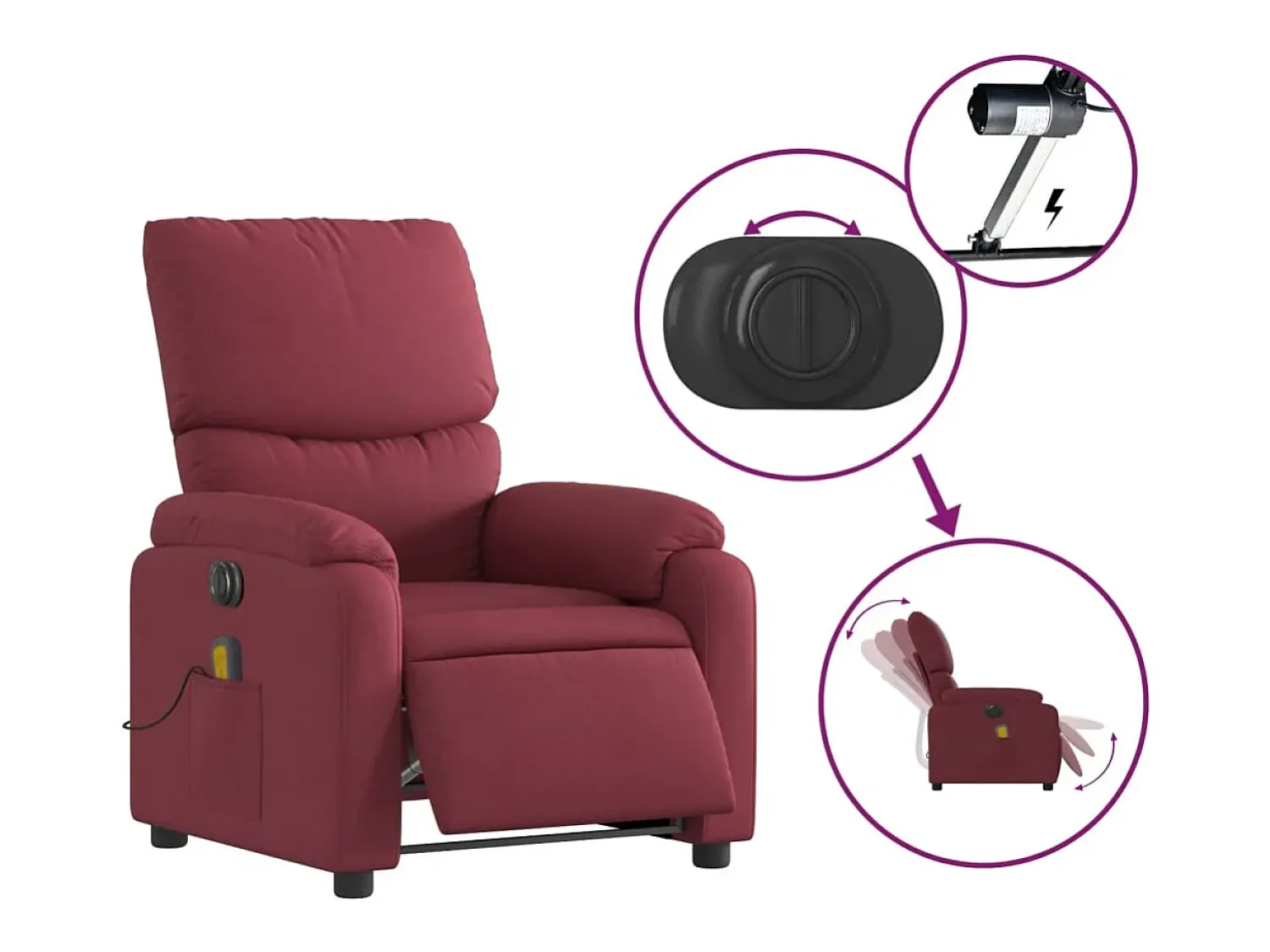 Poltrona| Poltrona reclinável de massagens elétrica tecido tinto SHL380893 Vermelho