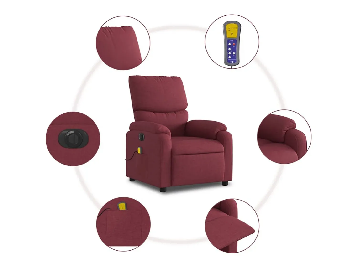 Poltrona| Poltrona reclinável de massagens elétrica tecido tinto SHL380893 Vermelho