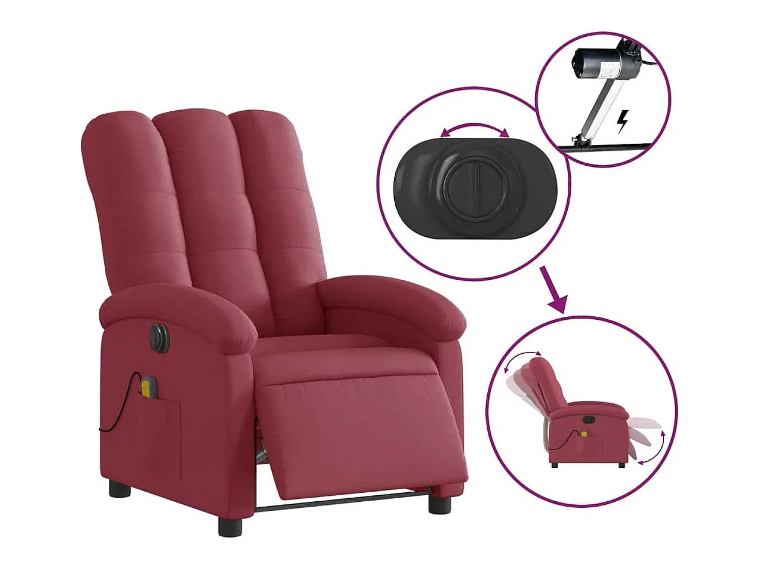 Poltrona reclinável de massagens elétrica tecido tinto SHL268705^ Poltrona