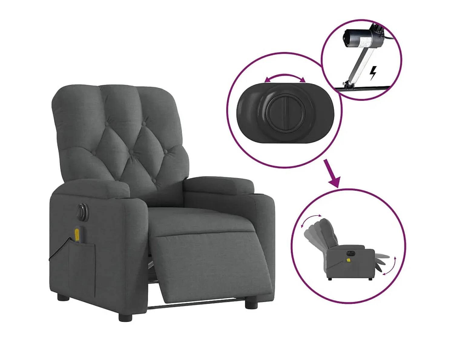 Poltrona reclinável de massagens elétrica tecido cinza-escuro SHL453497^ Poltrona
