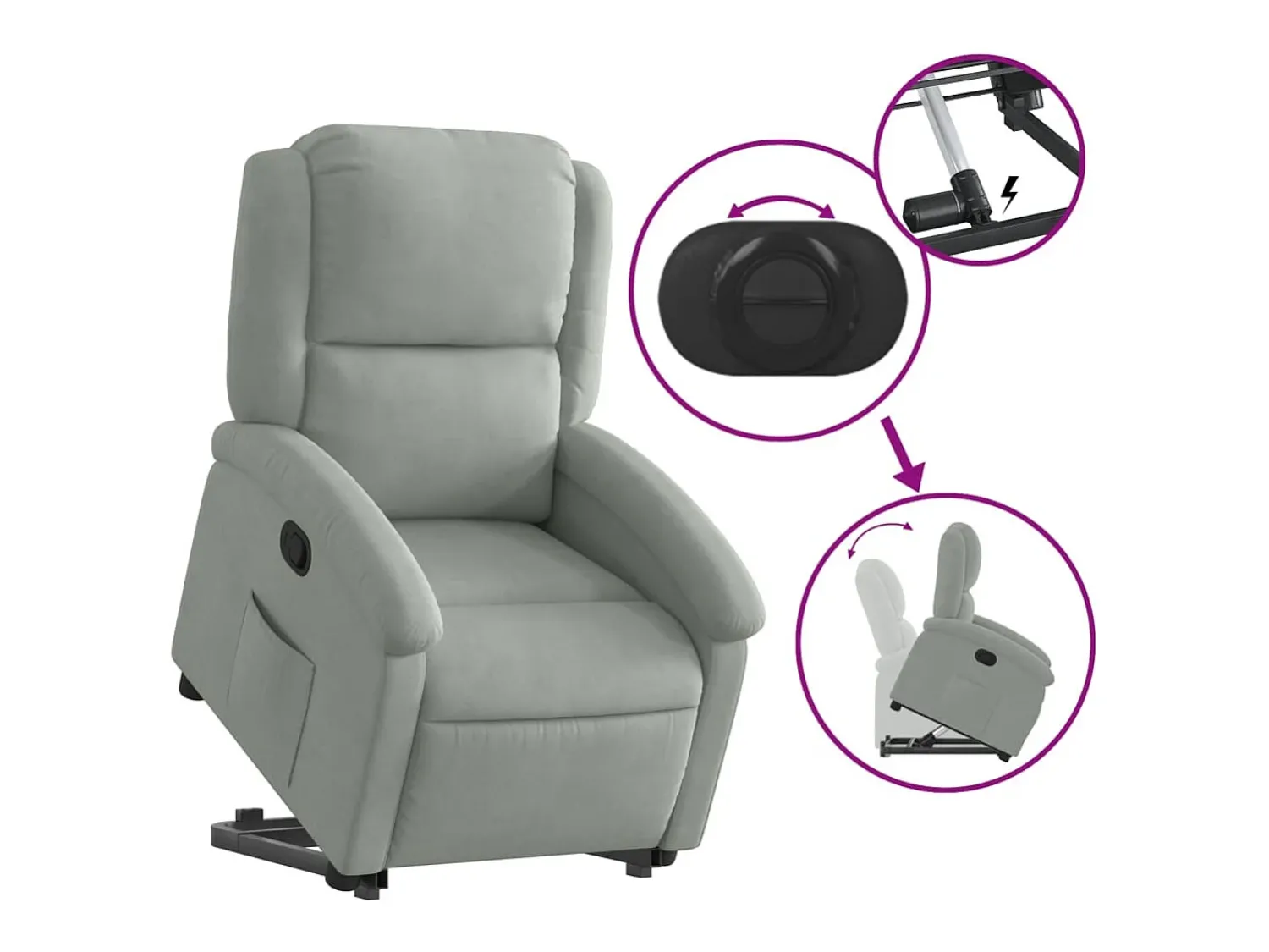Poltrona* Poltrona reclinável elevatória veludo cinza-claro PT926592 Cinzento claro