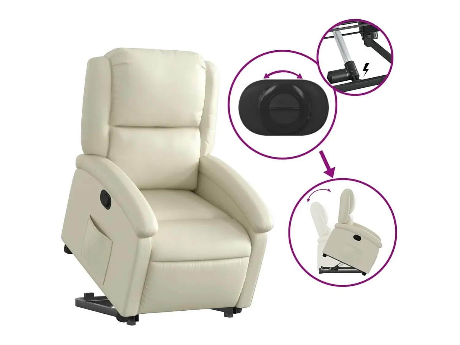 Clearance Poltrona reclinável elevatória couro artificial cor PT269600 Creme