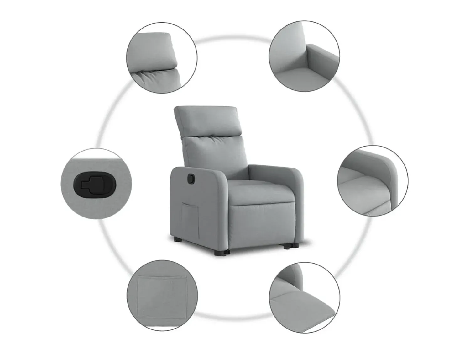 vidaxl Poltrona reclinável elevatória tecido -claro Cinzento