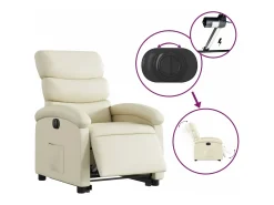 Poltrona* Poltrona reclinável elevatória elétrica couro artificial PT763083 Creme
