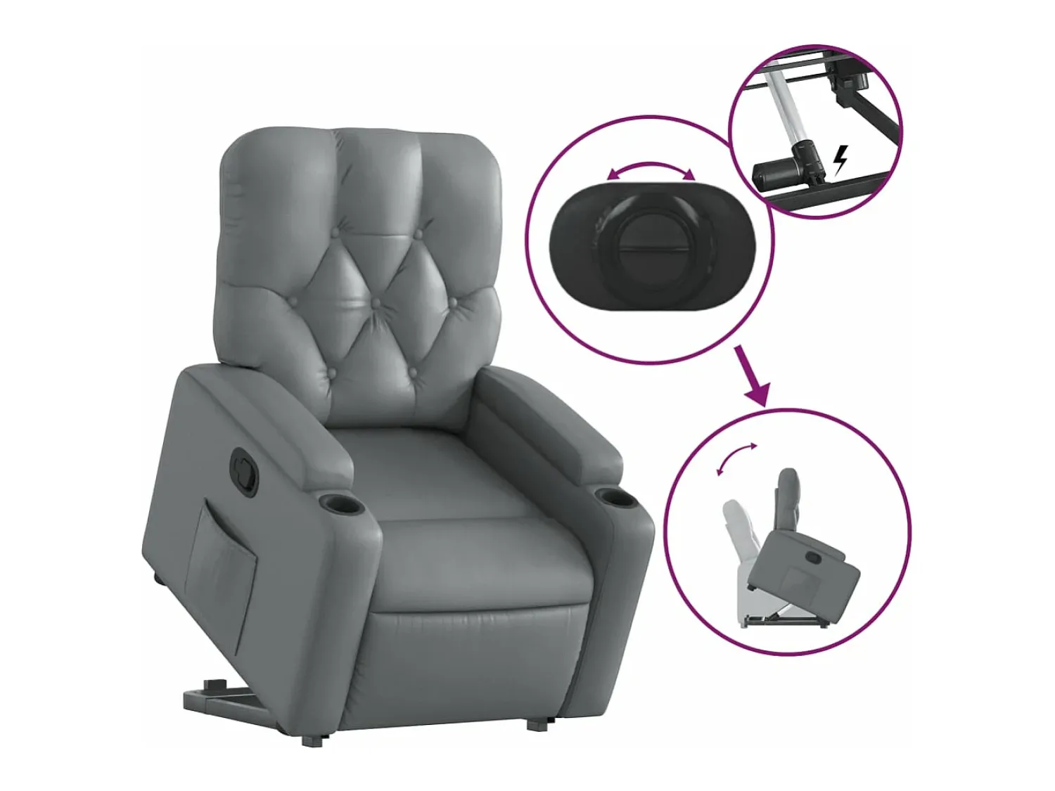 Online Poltrona reclinável elevatória couro artificial PT894269 Cinzento