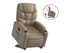 Hot vidaxl Poltrona reclinável elevatória couro artificial cor cappuccino Castanho