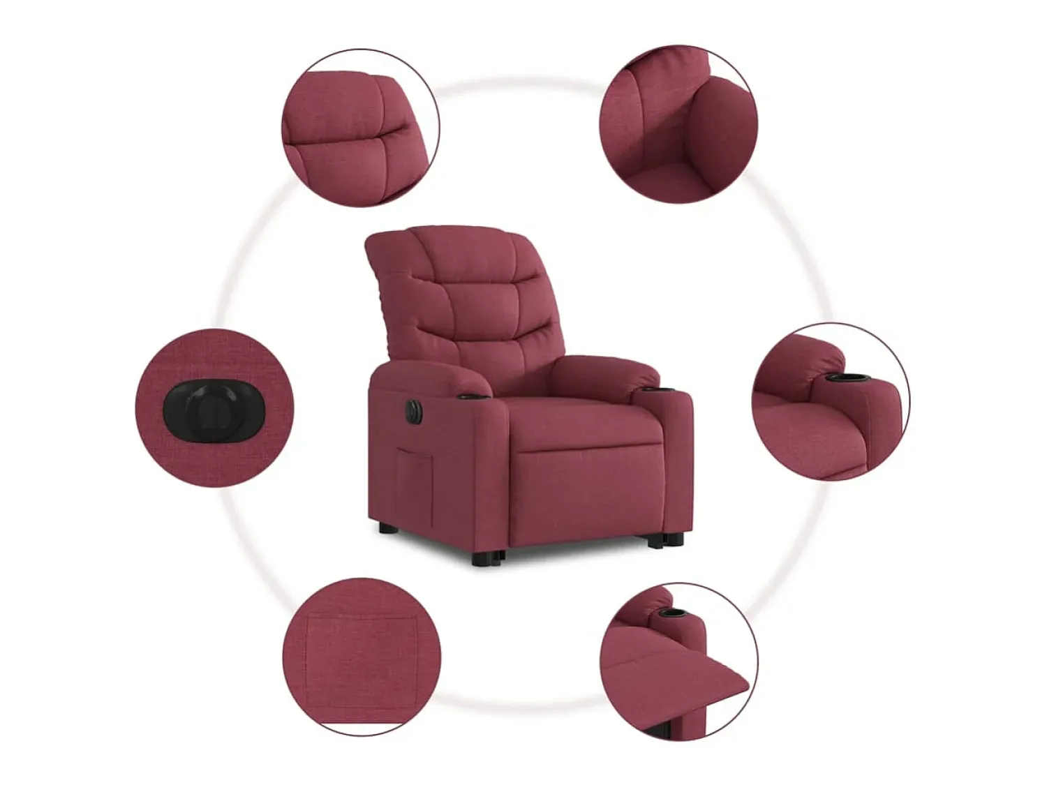 Poltrona|vidaxl Poltrona reclinável elevatória elétrica tecido -tinto Vermelho
