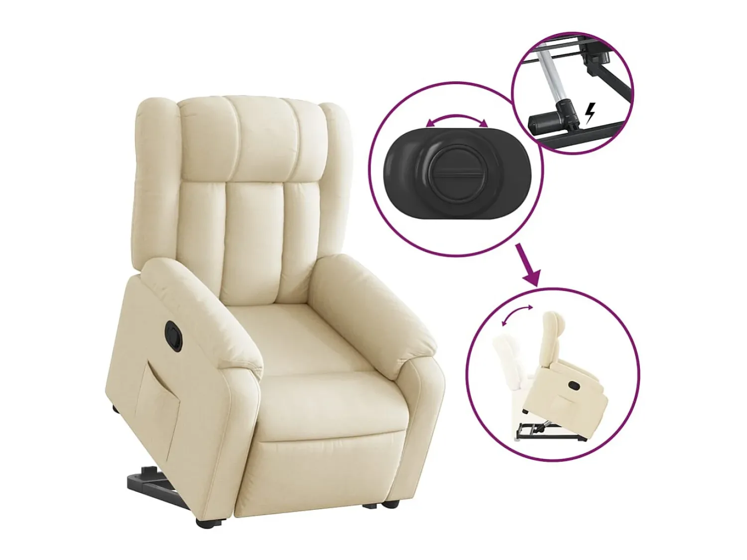 New vidaxl Poltrona reclinável elevatória tecido cor Creme
